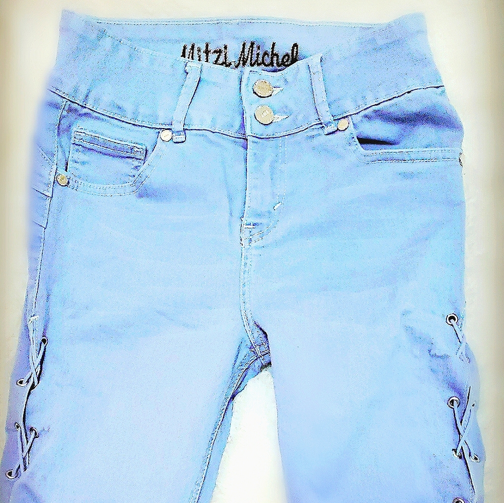 Mitzi Michel Periwinkle Side Lace-up Skinny Jeans